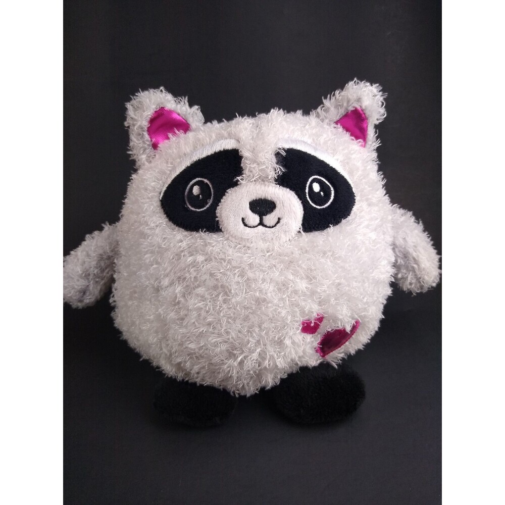 Raccoon Plush Curly Gray w Pink Ears Hearts Roly Poly Dan Dee Stuffed Animal Toy